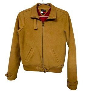 Tommy Hilfiger Jacket Women’s M Tan Camel Fleece Bomber Racer Full Zip RARE